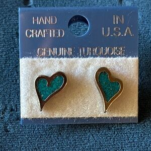 Handcrafted Turquoise Heart Stud Earrings - Genuine Turquoise